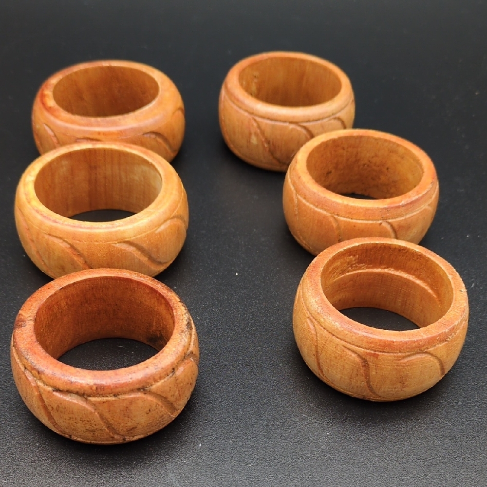 Elegant Hand Carved Wood Napkin Rings
